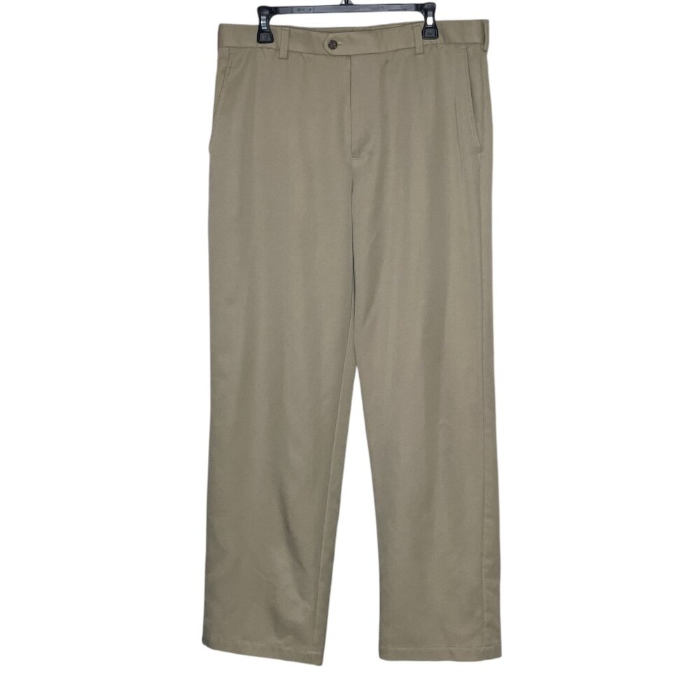 IZOD Golf Pants Men's 36 X 32 Khaki Tan Performance Active Casual Flat Front